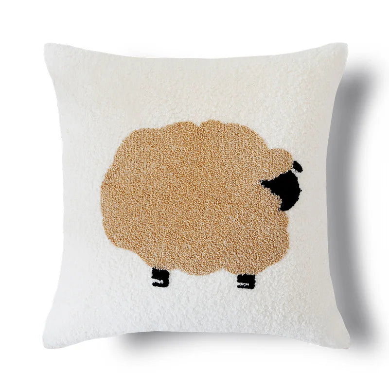 Plush Embroidered Nordic Cushion Covers Modern Simple Woven Cute Animal Design Throw Pillow Cover For 45x45cm Sofa Cushions
