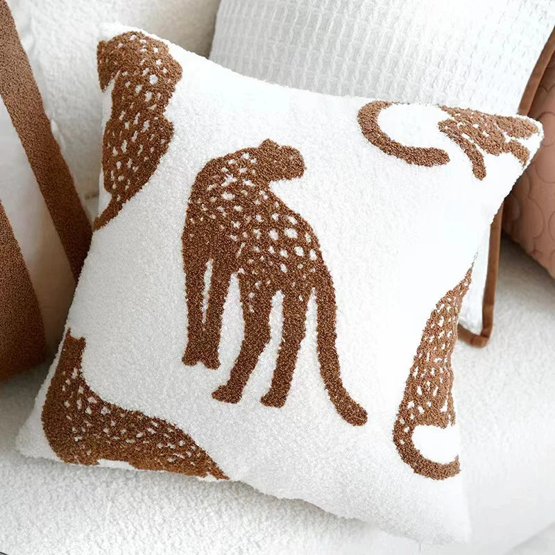 Plush Embroidered Nordic Cushion Covers Modern Simple Woven Cute Animal Design Throw Pillow Cover For 45x45cm Sofa Cushions