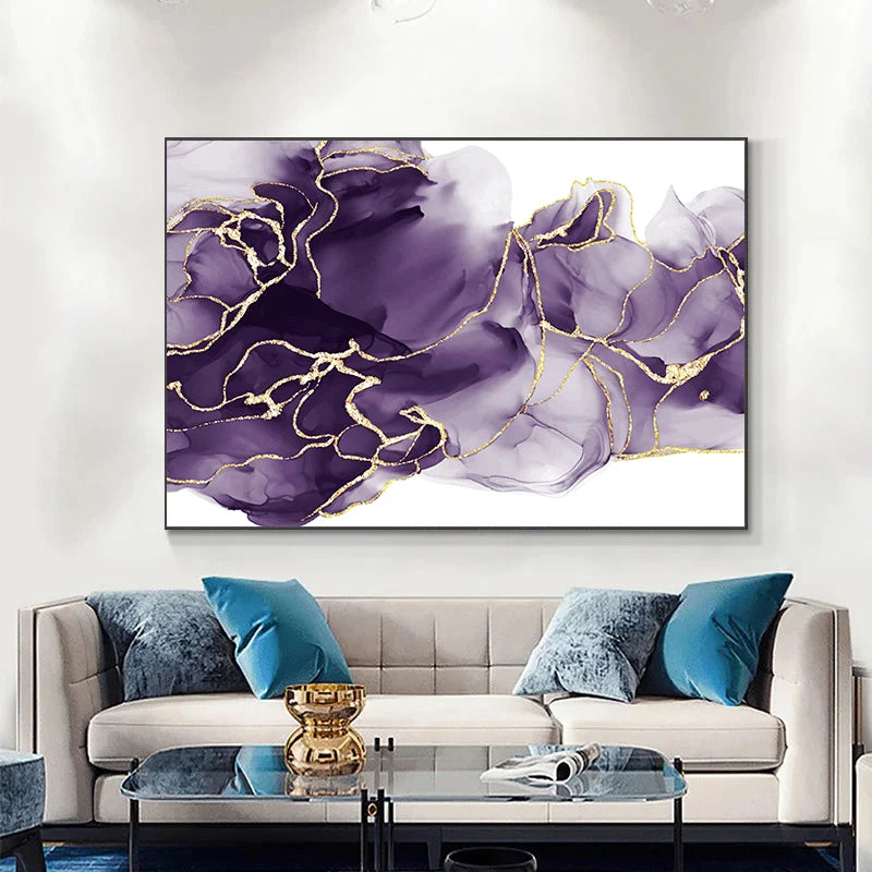 Purple Mauve Liquid Marble Print Wall Art Fine Art Canvas Prints Chic Abstract Pictures For Living Room Bedroom Boutique Salon Art Decor