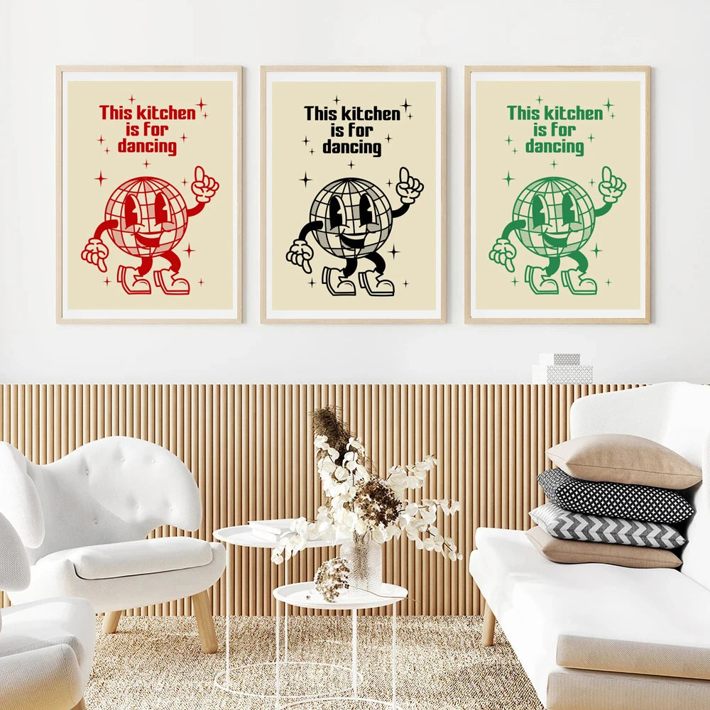 Retro Coffee Quote Canvas – Fun Kitchen Wall Art with Cartoon Characters & Espresso Humor 2025