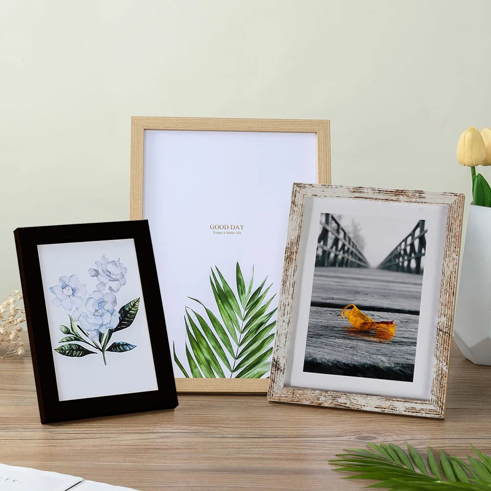 Rustic Brown White Wood Photo Frames Small Sizes 10x15, 15x20, 20x25cm, A4 21x30 Wooden Frames Canvas Photos etc Wall Hanging or Table Mount With Acrylic