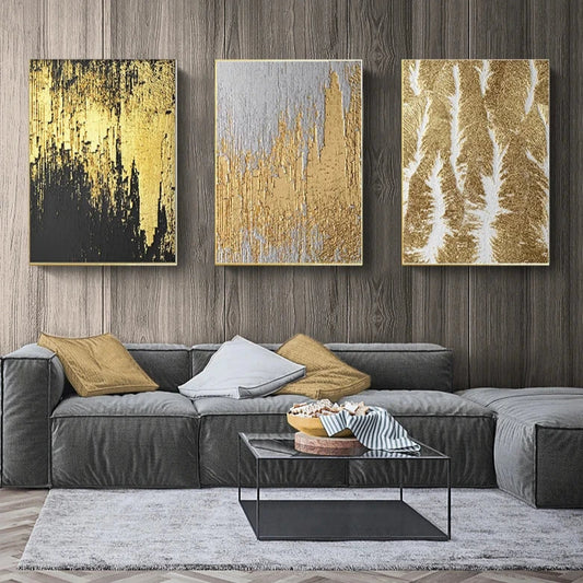 Rustic Golden Grey Black Abstract Wall Art Fine Art Canvas Prints Posters Pictures For Living Room Dining Room Art For Contemporary Interiors