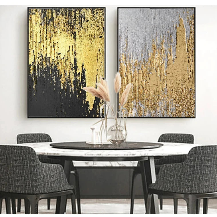 Rustic Golden Grey Black Abstract Wall Art Fine Art Canvas Prints Posters Pictures For Living Room Dining Room Art For Contemporary Interiors