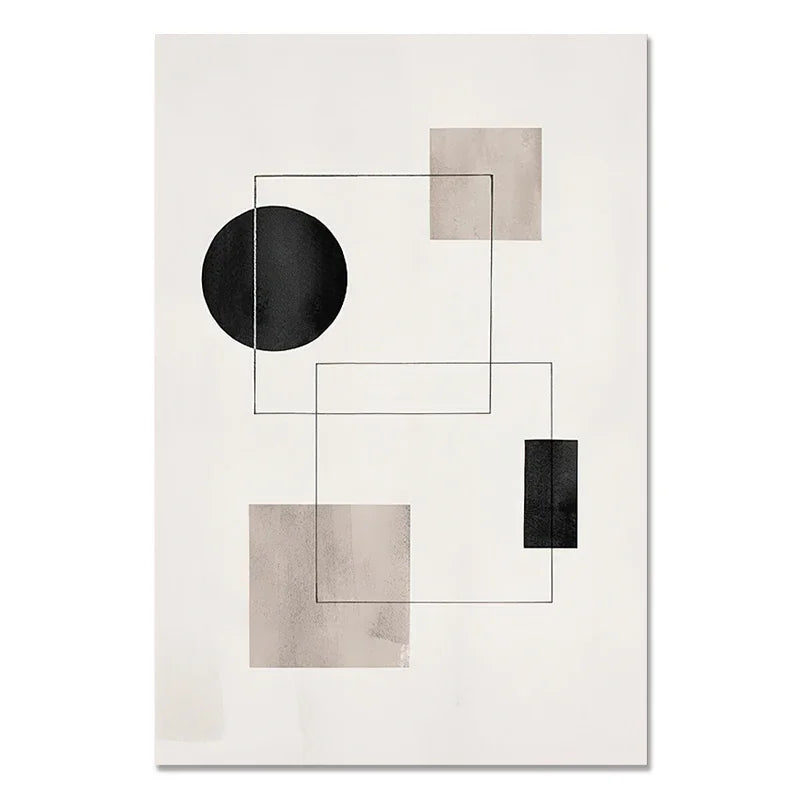 Abstract art print with geometric shapes on a white background