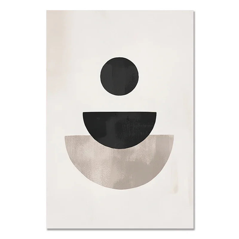 Abstract art print with black and beige geometric shapes on a white background