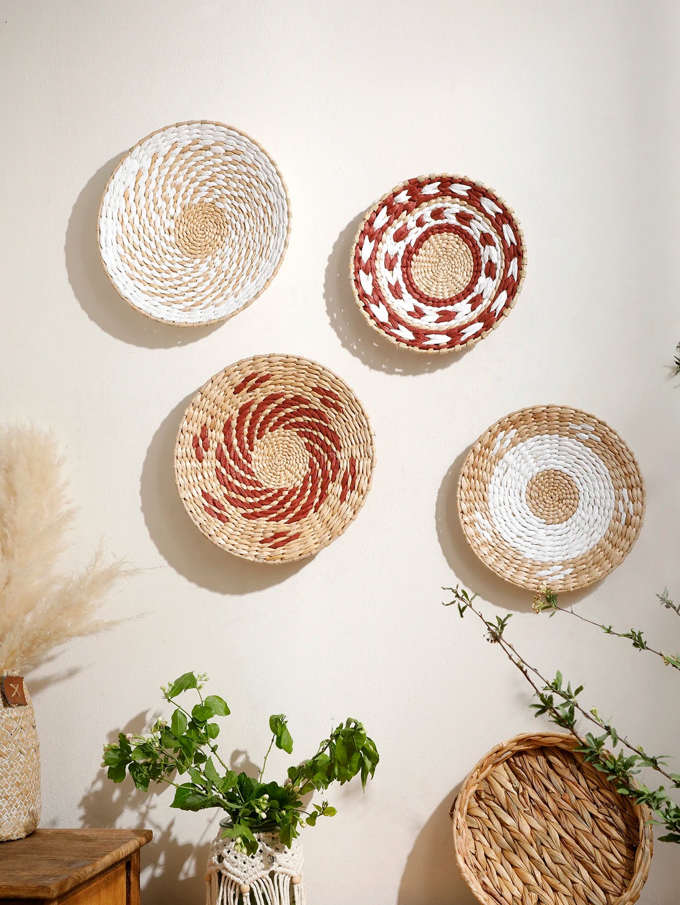 Rustic Nordic Farmhouse Handmade Wicker Weave Discs Wall Hanging Decorations Table Mats For Kitchen Living Room Coffee Table Dining Room Home Decor