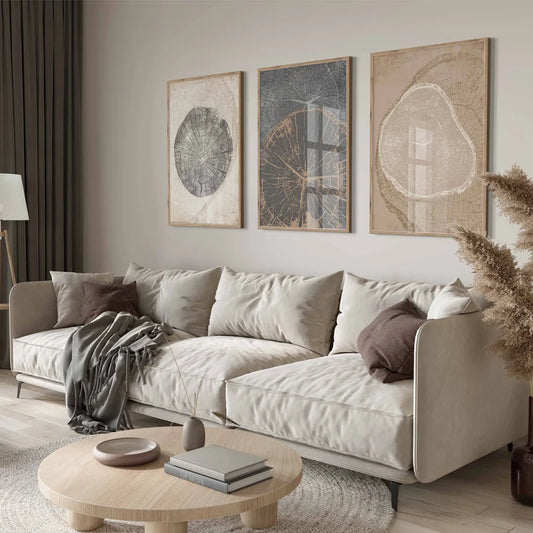 Rustic Tree Rings Abstract Nordic Wall Art Fine Art Canvas Prints Neutral Tones Beige/Gray/Black Wood Pictures For Living Room Dining Room Art Decor 2025
