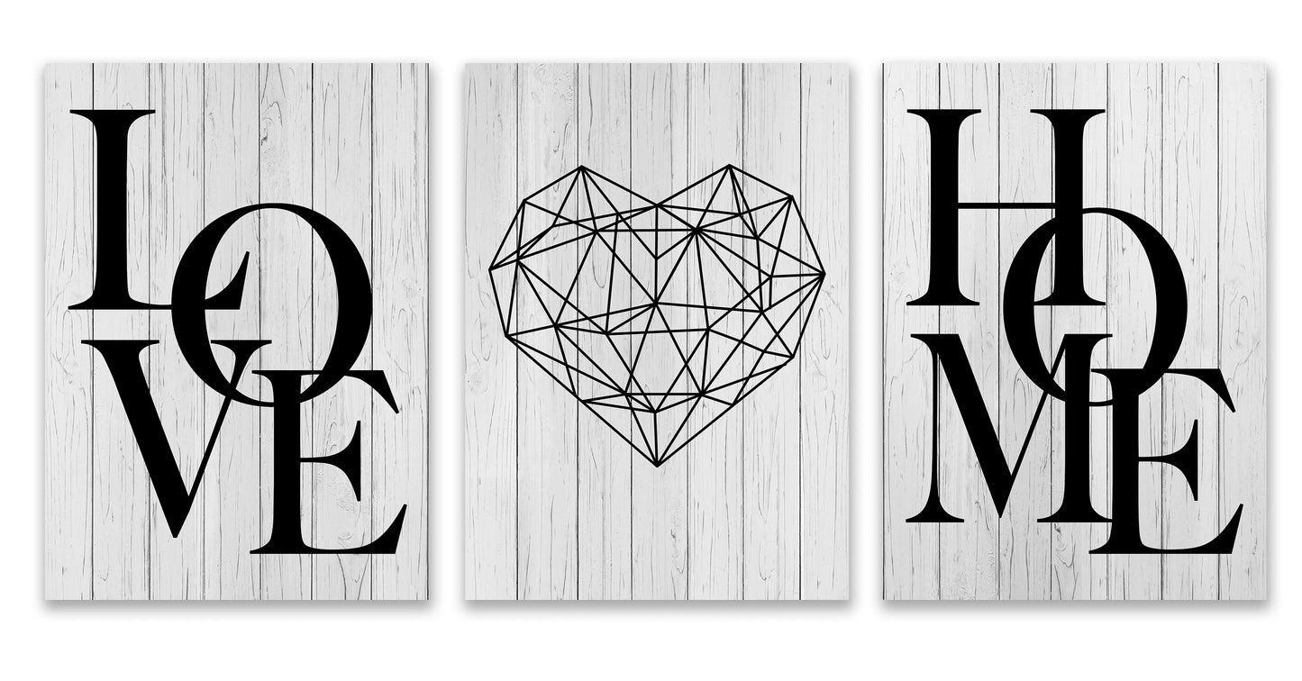 * Featured Sale * Set of 3Pcs Geometric Love Home Heart Wall Art Fine Art Canvas Prints Black White Minimalist Posters Pictures For Living Room Bedroom Art Decor