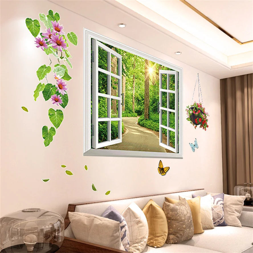 Colorful Floral Vinyl Wall Mural Wall Sticker For Living Room Bedroom Kid's Room Removable PVC Wall Decals For Creative DIY Home Decor