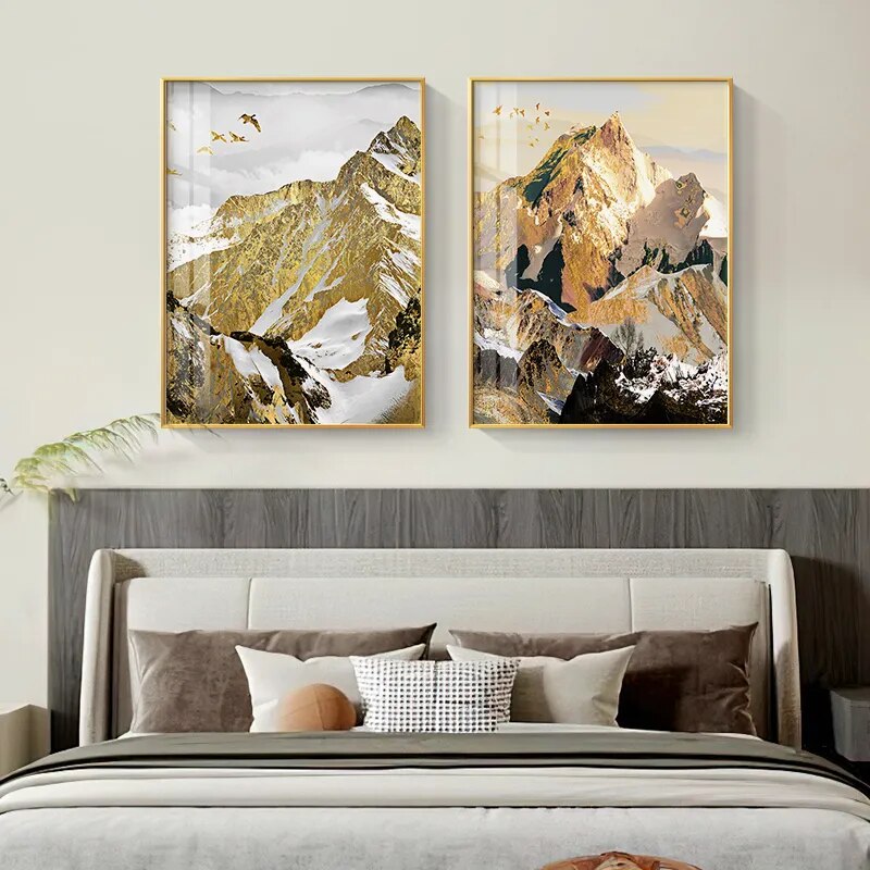 Golden Sun Mountain Landscape Wall Art Fine Art Canvas Prints Pictures For Luxury Living Room Dining Room Home Office Art Decor