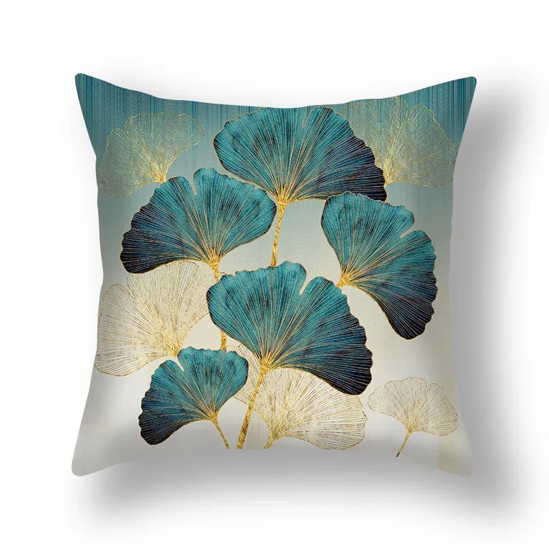 Golden Green Ginkgo Leaf Pillows Case 45X45cm Polyester Sofa Throw Cushion Cover Lucky Leaf Geometry Pillowcase For Home Decor