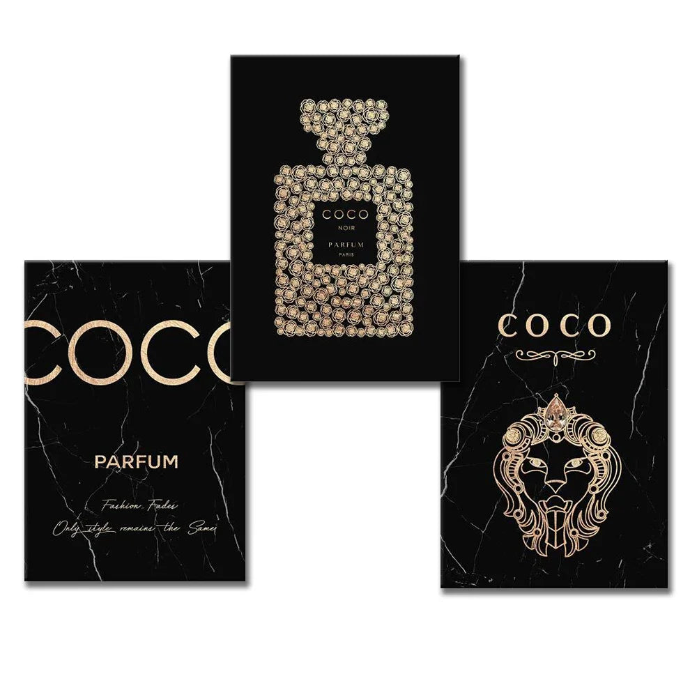 Chic French Paris Fashion Perfume Bottle Fine Art Canvas Prints Pictures For Luxury Living Room Girl's Bedroom Beauty Salon Art Decor