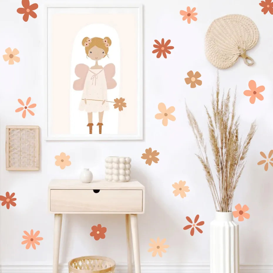 Pretty Bohemian Daisy Wall Stickers Removable Peel & Stick Floral Vinyl Wall Decals For Living Room Nursery Girl's Room Creative DIY Home Decor