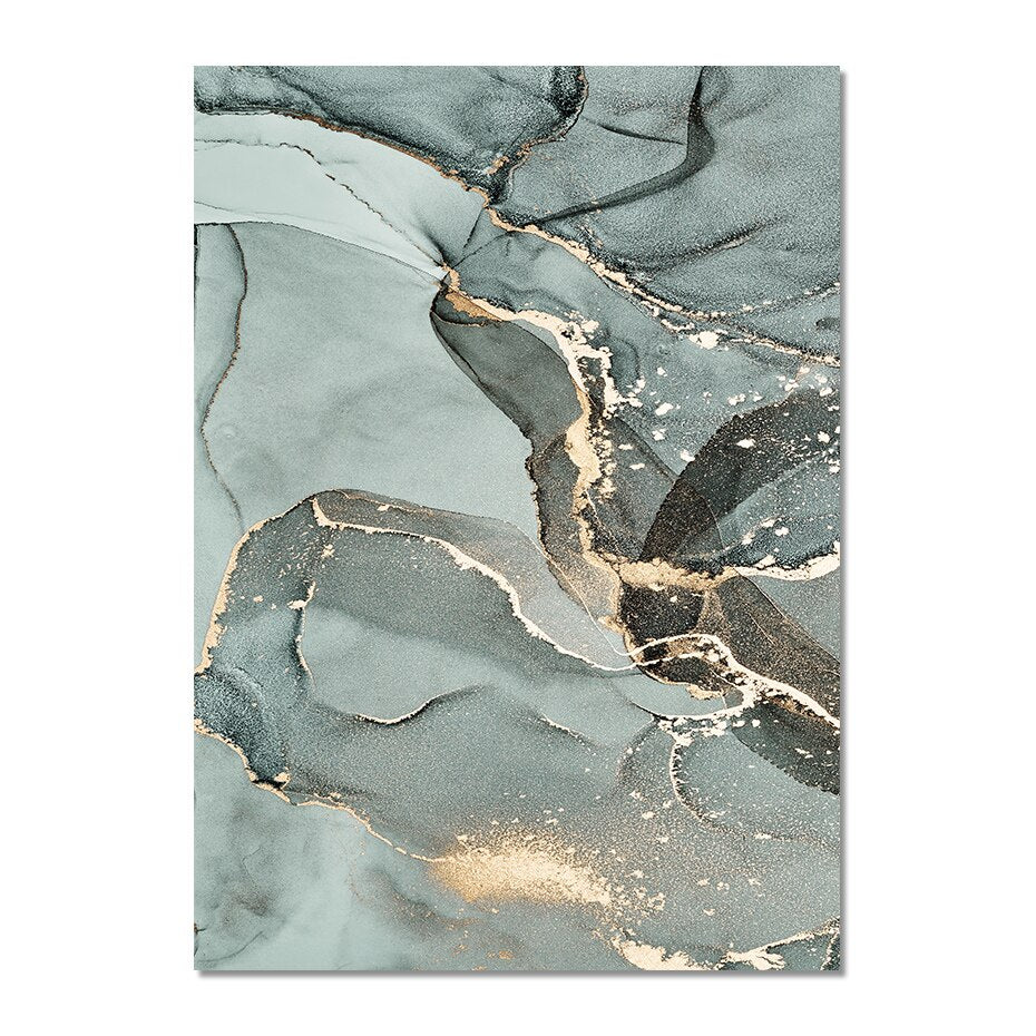 Abstract Green Golden Liquid Marble Wall Art Fine Art Canvas Prints Pictures For Modern Apartment Living Room Bedroom Salon Wall Art Decor