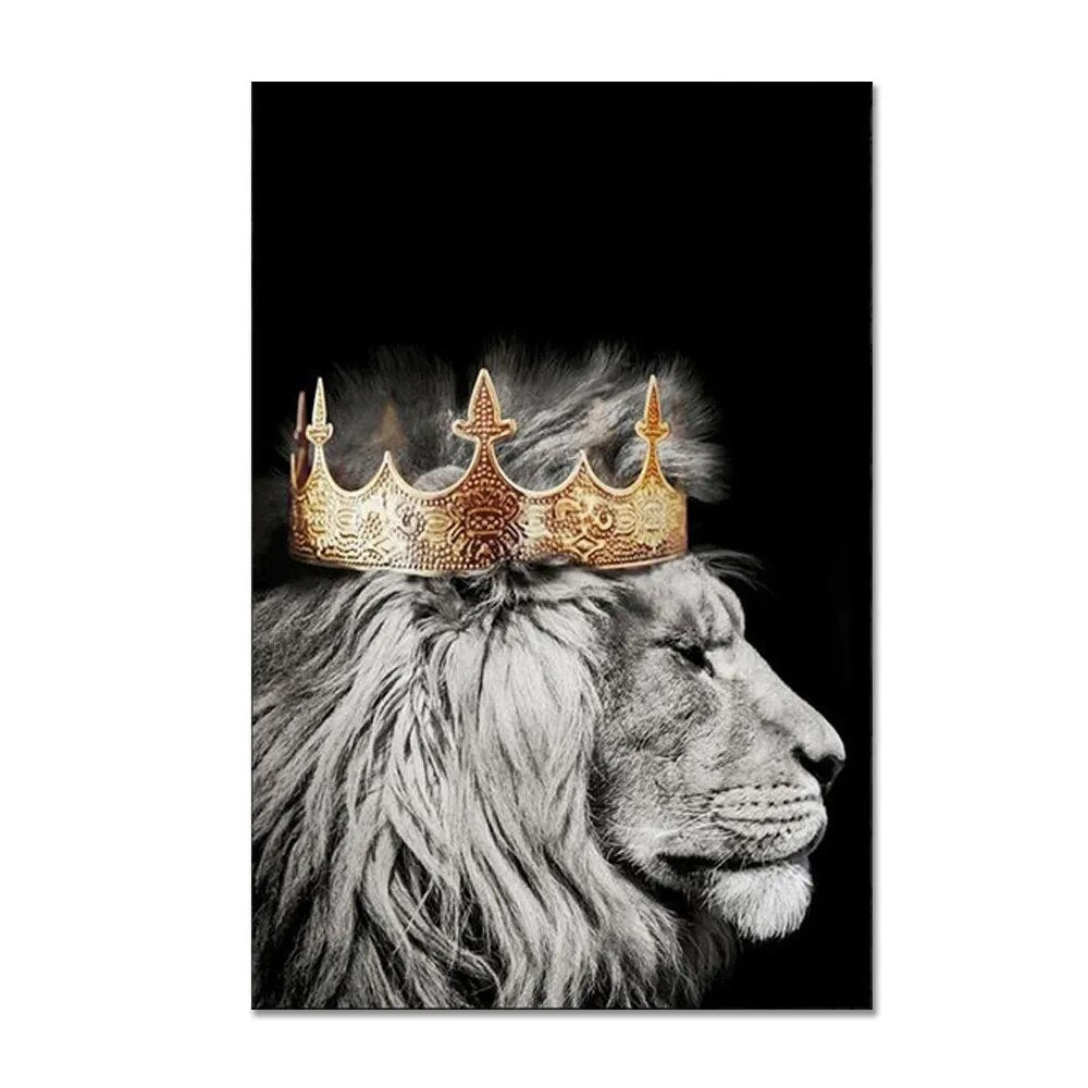 Black White Golden Lion King Queen Wall Art Fine Art Canvas Prints Modern Pictures For Luxury Living Room Bedroom Wall Art Decoration