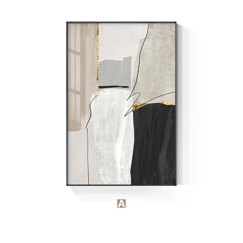 Abstract Black White Canvas Prints Paintings Modern Golden Geometric Line Posters Wall Art Pictures for Living Room Office Decor