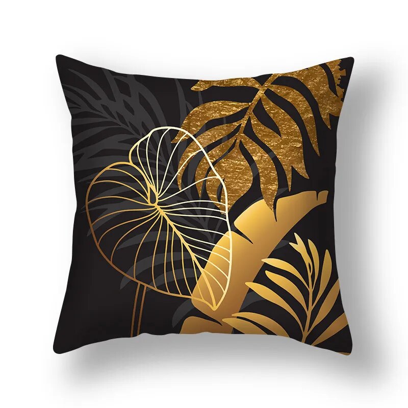Auspicious Jade Green Golden Leaf Pillow Cushion Covers 45x45cm Printed Sofa Throw Cushion Cases For Living Room Bedroom Modern Home Decor