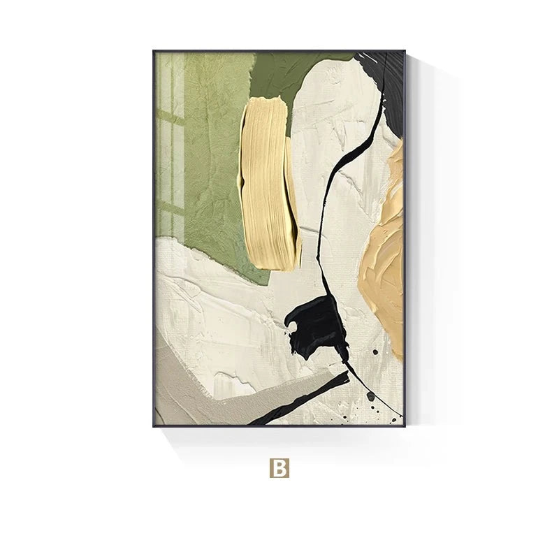 Beige Green Abstract Geomorphic Wall Art Fine Art Canvas Prints Neutral Colors Pictures For Modern Living Room Dining Room Home Office Decor