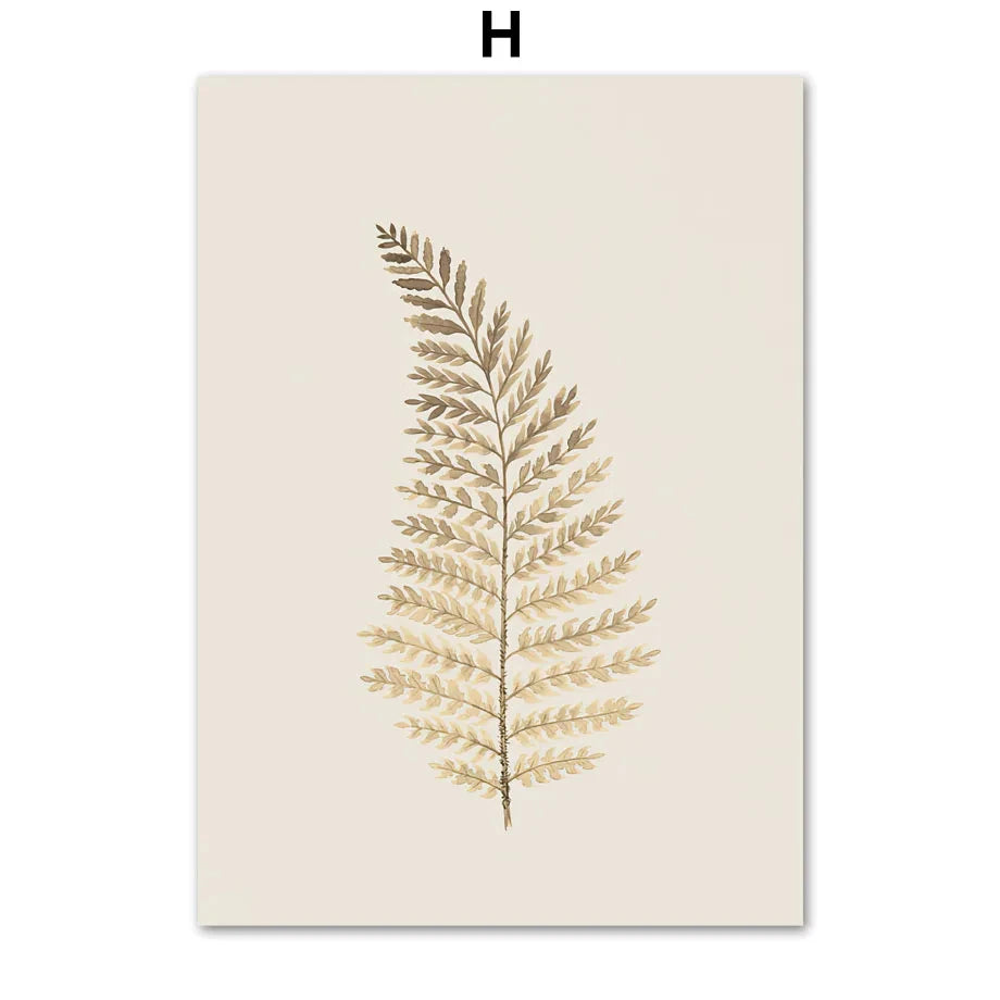Monstera Fern Leaf Botany Specimen Wall Art Fine Art Canvas Prints Neutral Color Minimalist Pictures For Living Room Dining Room Bedroom Art Decor