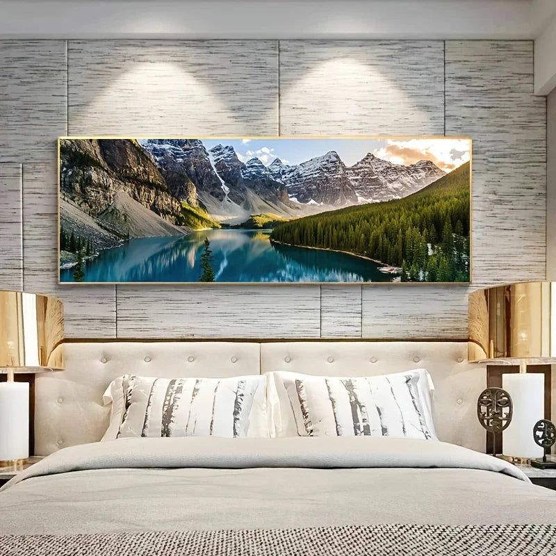 Mountain Lake Forest Wilderness Wall Art Large Format Canvas Prints Wide Format Landscape Picture For Above The Sofa Or Above The Bed