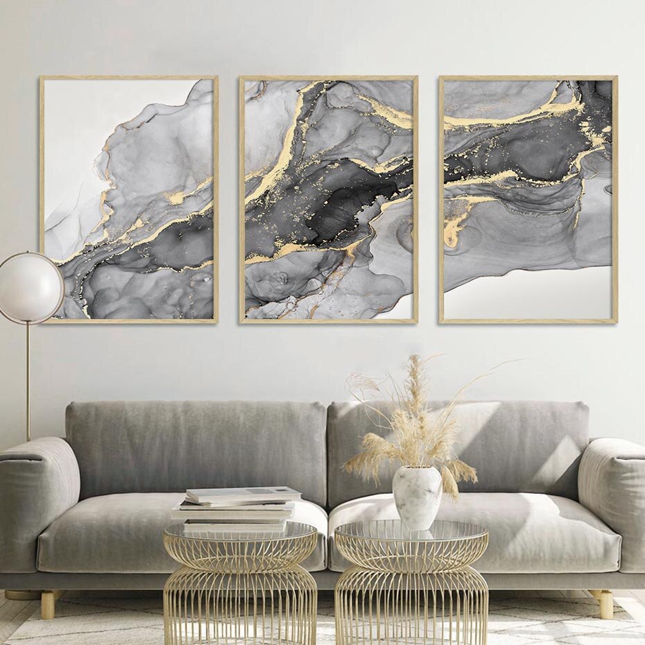 Modern Abstract Black Beige Liquid Marble Wall Art Fine Art Canvas Prints Pictures For Living Room Bedroom Light Luxury Home Decor