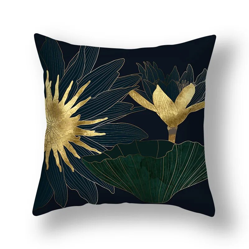Auspicious Jade Green Golden Leaf Pillow Cushion Covers 45x45cm Printed Sofa Throw Cushion Cases For Living Room Bedroom Modern Home Decor