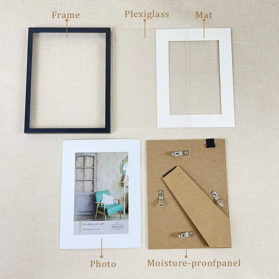* Featured Sale * Black White Gold Aluminum Pictures Frames With Plexiglass Spring Clips & Hanging Hooks Modern Style Frames For Canvas Prints Sizes 10x15cm - 21x30cm (A4)