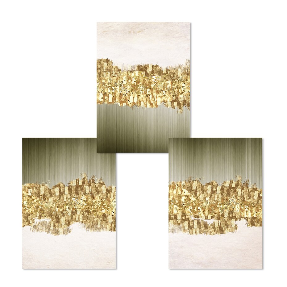 Modern Abstract Green Golden Rain Wall Art Fine Art Canvas Prints Chic Pictures For Luxury Apartment Living Room Salon Art Decor