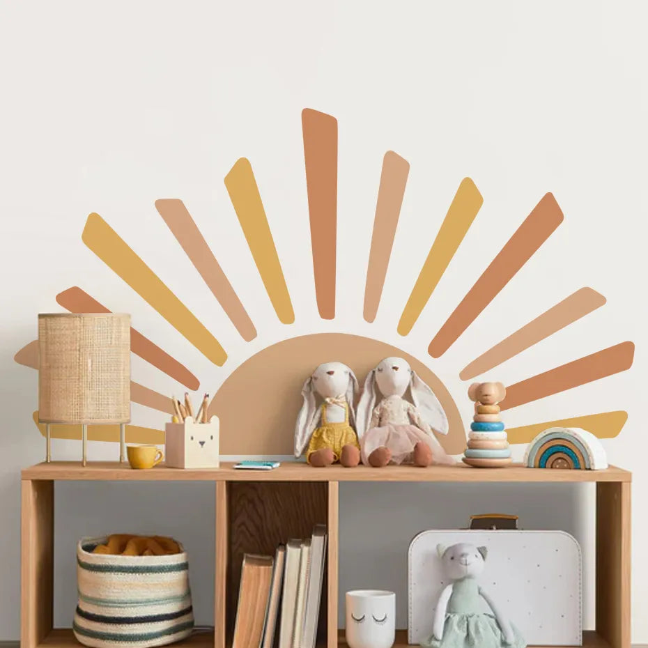 Big Sunshine Sun Rise Wall Sticker For Nursery Room Removable Peel & Stick Wall Decal Mural For Children's Room Creative DIY Kid's Room Wall Decor