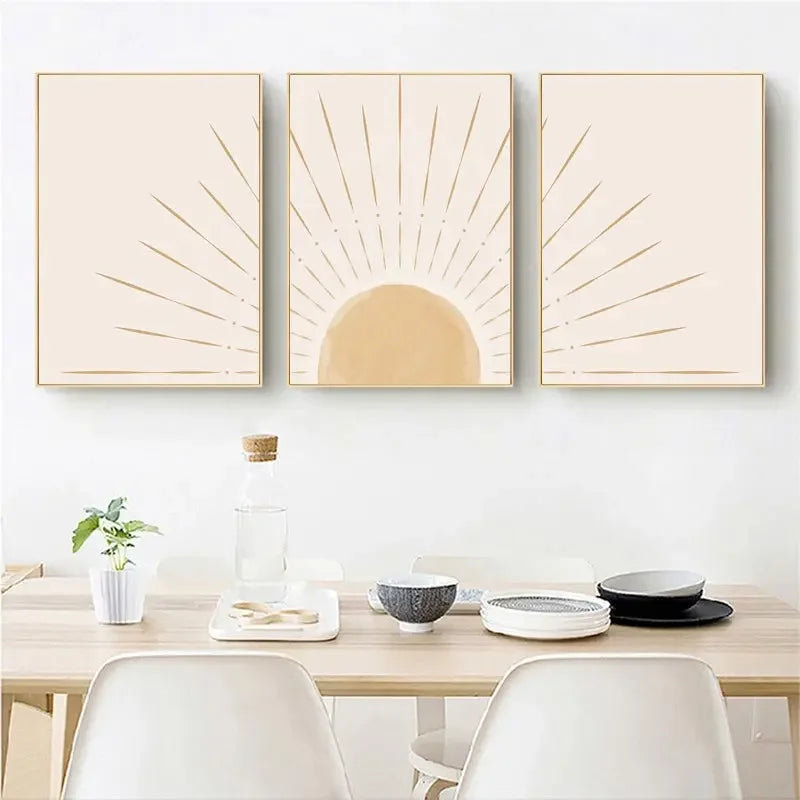 Minimalist Beige Yellow Sunrise Wall Art Fine Art Canvas Prints Nordic Abstract Pictures For Living Room Dining Room Art For Modern Living