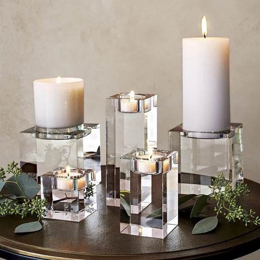 Modern Nordic Crystal Glass Candle Holders For Tabletop Coffee Table Candle Stands For Living Room Bedroom Dining Room - Available in 9 Sizes