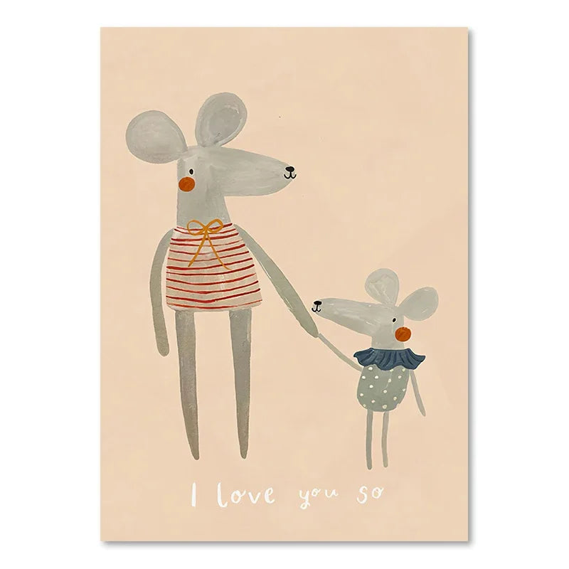 Cute Baby Animals Nursery Wall Art Illustrations Fine Art Canvas Prints Geese Mouse Lion Polar Bear Poster Pictures For Baby's Room Wall Decor