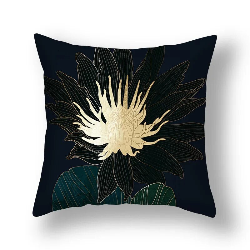 Auspicious Jade Green Golden Leaf Pillow Cushion Covers 45x45cm Printed Sofa Throw Cushion Cases For Living Room Bedroom Modern Home Decor