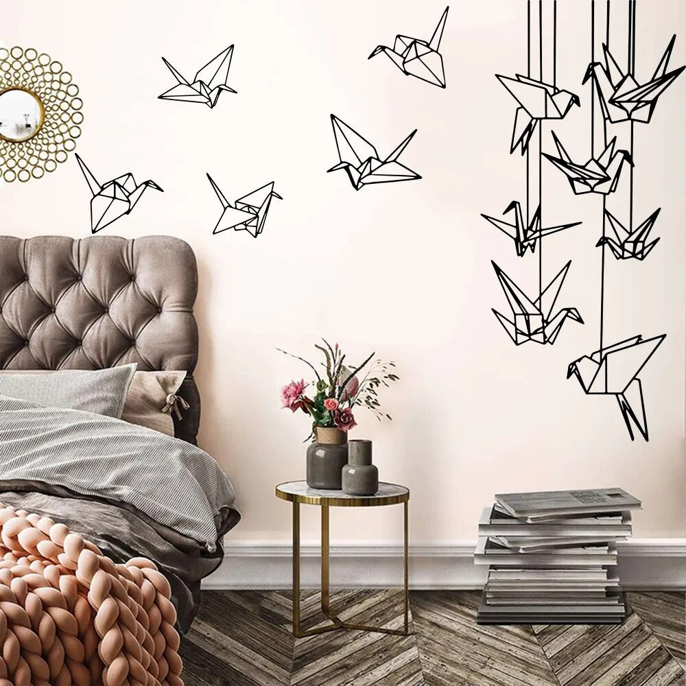 Geometric Origami Birds Line Art Wall Stickers Removable PVC Vinyl Wal ...