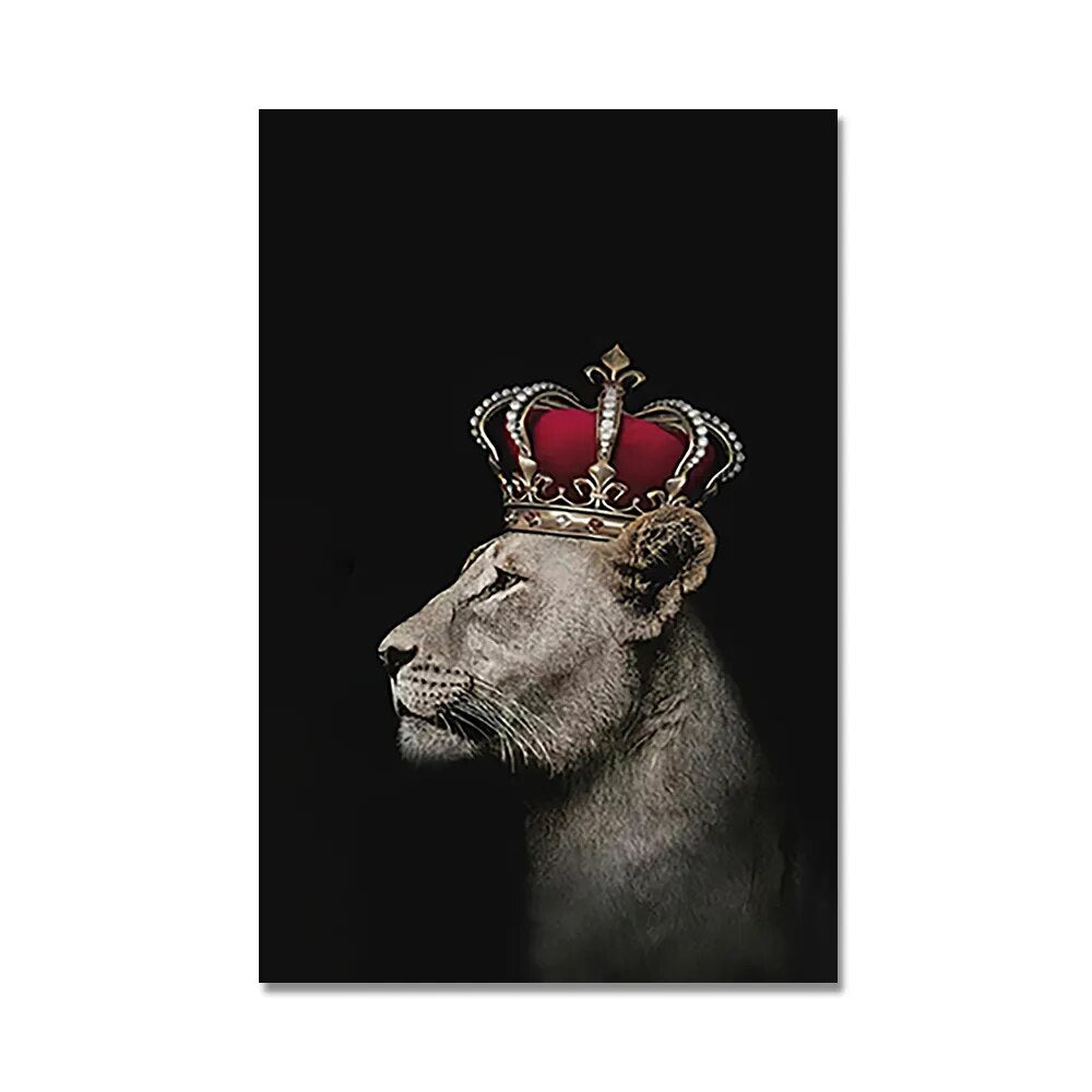 Black White Golden Lion King Queen Wall Art Fine Art Canvas Prints Modern Pictures For Luxury Living Room Bedroom Wall Art Decoration