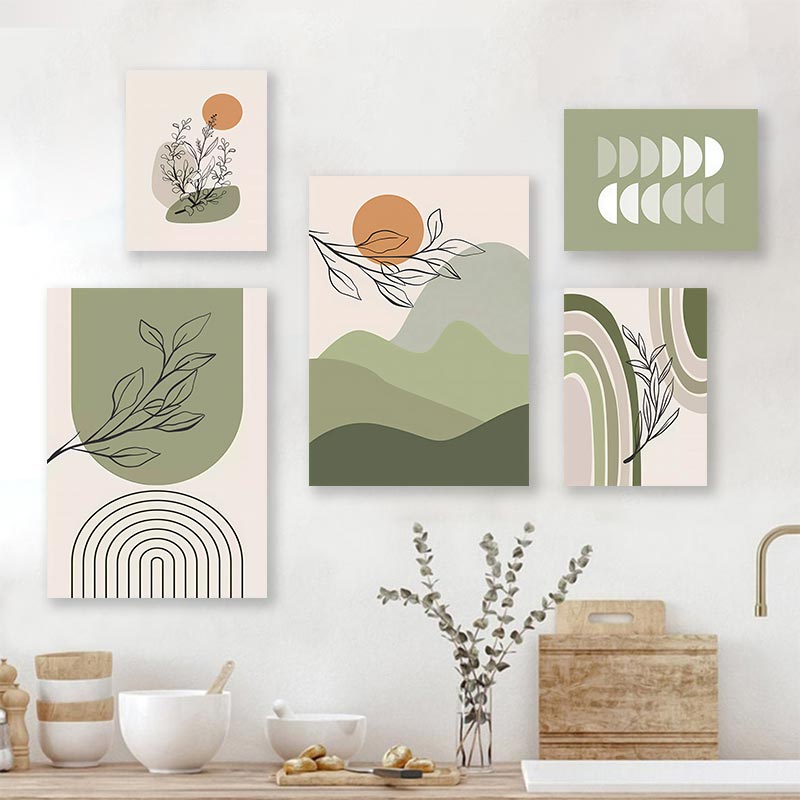 Abstract Green Mountain Sun Valley FRAMED Wall Art Fine Art Canvas Prints, Framed With Wood Frame. 20x30cm, 30x40cm, 40x50cm