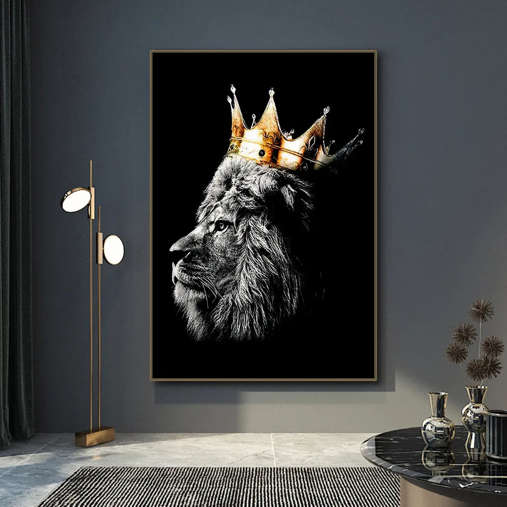 Black White Golden Lion King Queen Wall Art Fine Art Canvas Prints Modern Pictures For Luxury Living Room Bedroom Wall Art Decoration
