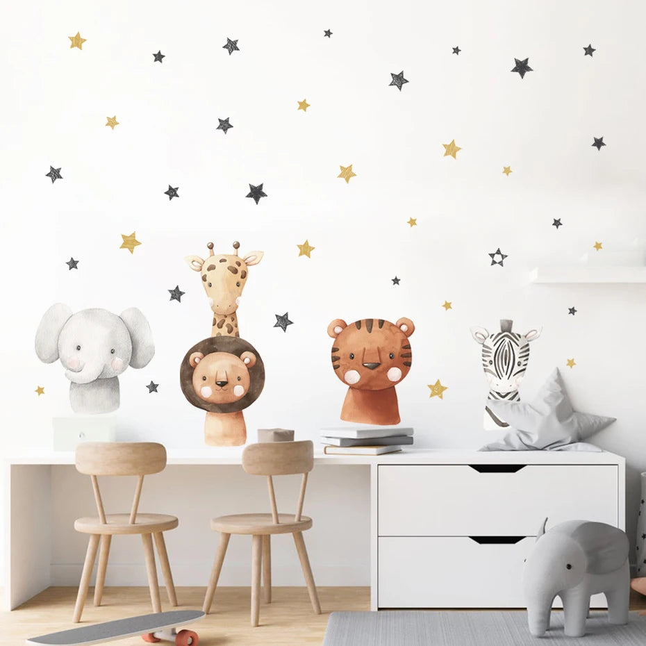 Cute Bear Zebra Giraffe Height Measurement Chart Wall Sticker Removable Peel & Stick Wall Decal For Children's Room Creative DIY Home Decor