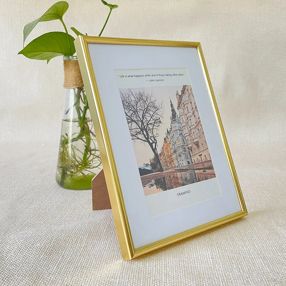 * Featured Sale * Black White Gold Aluminum Pictures Frames With Plexiglass Spring Clips & Hanging Hooks Modern Style Frames For Canvas Prints Sizes 10x15cm - 21x30cm (A4)