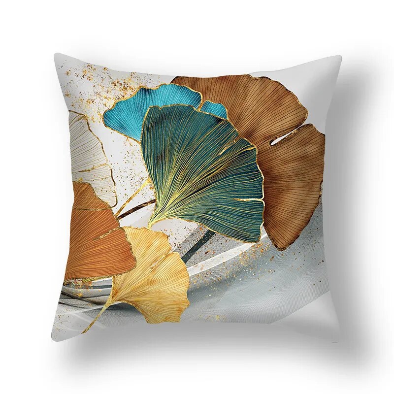 Auspicious Jade Green Golden Leaf Pillow Cushion Covers 45x45cm Printed Sofa Throw Cushion Cases For Living Room Bedroom Modern Home Decor