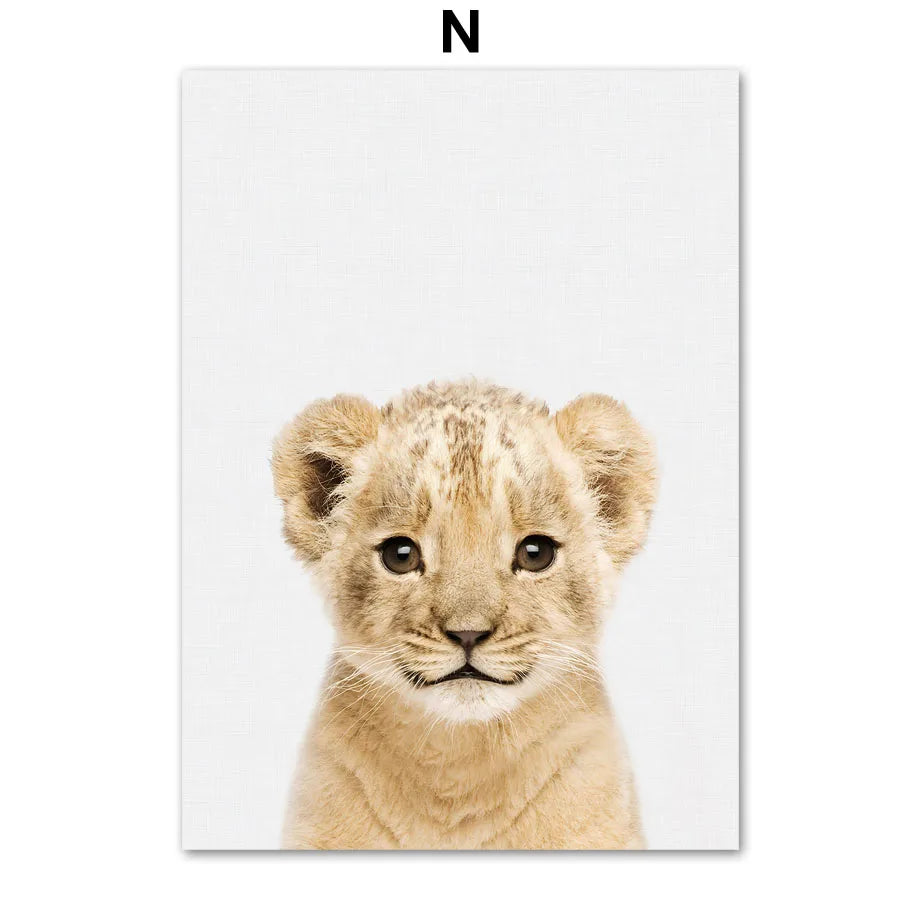 * Featured Sale * Baby Animals Nursery Posters Lion Tiger Leopard Elephant Fox Rabbit Wall Art Print Fine Art Canvas Prints Pictures For Kids Room