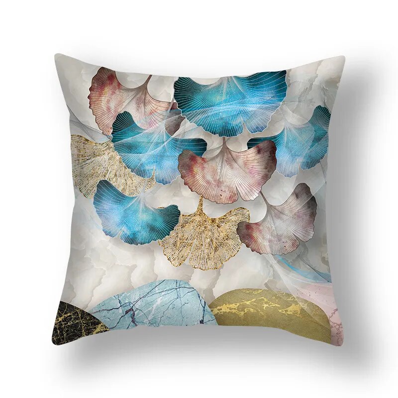 Auspicious Jade Green Golden Leaf Pillow Cushion Covers 45x45cm Printed Sofa Throw Cushion Cases For Living Room Bedroom Modern Home Decor