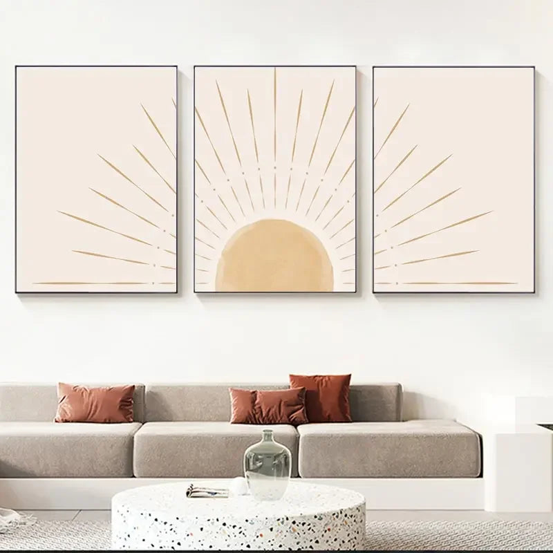Minimalist Beige Yellow Sunrise Wall Art Fine Art Canvas Prints Nordic Abstract Pictures For Living Room Dining Room Art For Modern Living