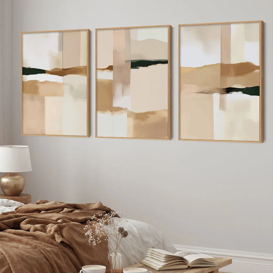 Neutral Color Blocks Beige Black Wall Art Fine Art Canvas Prints Modern Abstract Pictures For Living Room Bedroom Art Decor