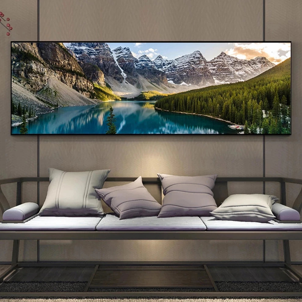 Mountain Lake Forest Wilderness Wall Art Large Format Canvas Prints Wide Format Landscape Picture For Above The Sofa Or Above The Bed