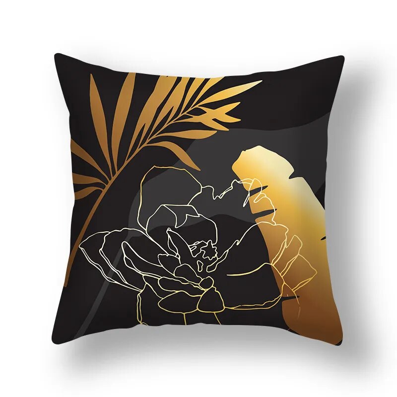 Auspicious Jade Green Golden Leaf Pillow Cushion Covers 45x45cm Printed Sofa Throw Cushion Cases For Living Room Bedroom Modern Home Decor