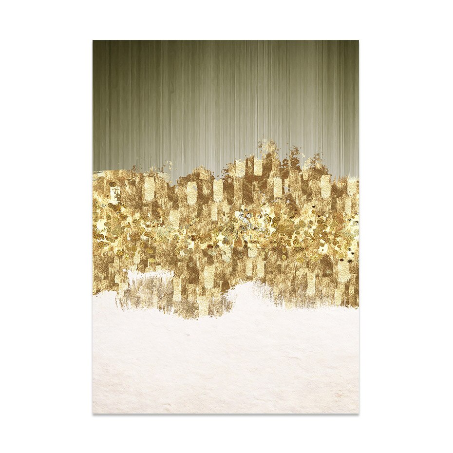 Modern Abstract Green Golden Rain Wall Art Fine Art Canvas Prints Chic Pictures For Luxury Apartment Living Room Salon Art Decor
