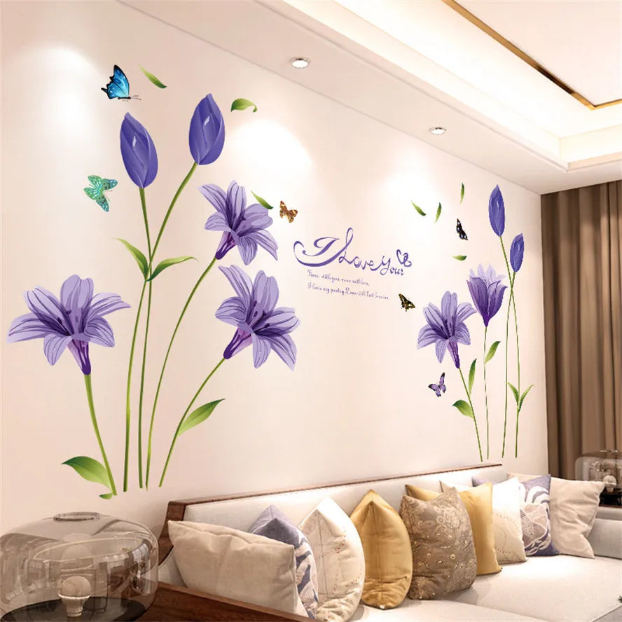 Colorful Floral Vinyl Wall Mural Wall Sticker For Living Room Bedroom Kid's Room Removable PVC Wall Decals For Creative DIY Home Decor