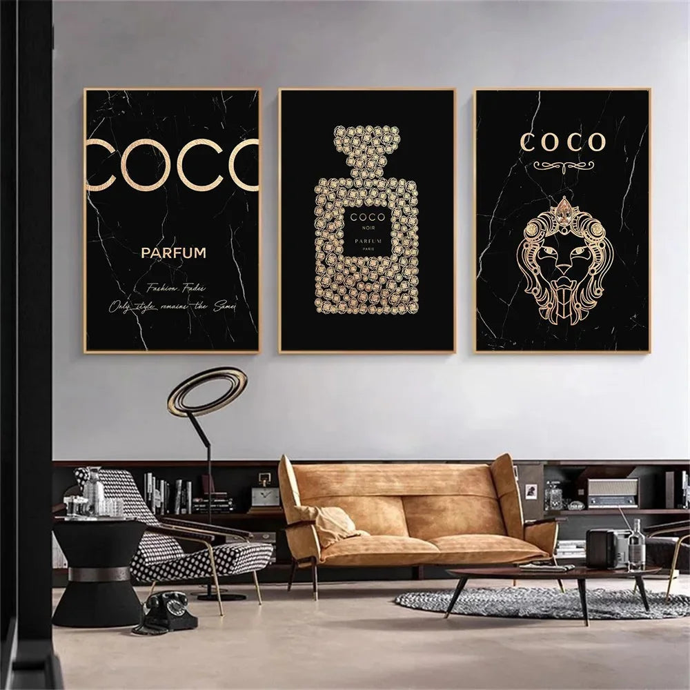 Chic French Paris Fashion Perfume Bottle Fine Art Canvas Prints Pictures For Luxury Living Room Girl's Bedroom Beauty Salon Art Decor