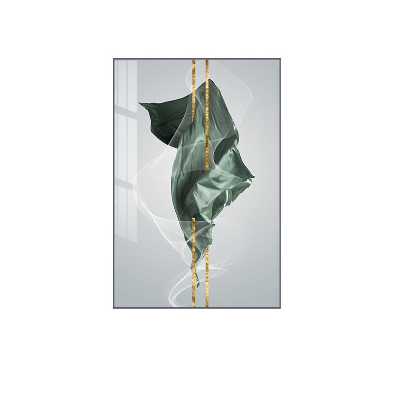 Modern Abstract Green Blue Golden Flowing Nordic Wall Art Fine Art Canvas Prints Pictures For Living Room Dining Room Bedroom Art Decor